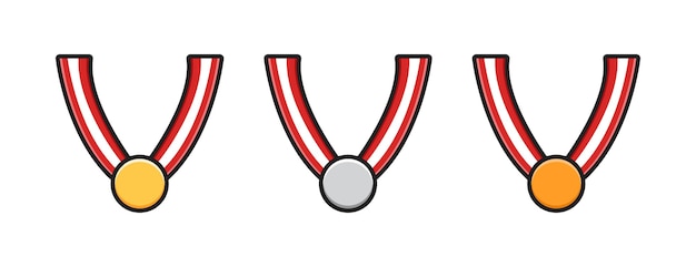 Set collection of medal cartoon icon illustration. Design isolated flat cartoons style