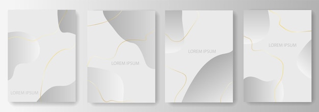 Set collection of modern gray backgrounds with gradient and golden threads