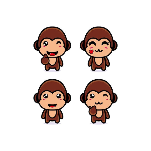 Set collection monkey mascot character design