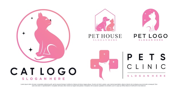 Set collection of pet animal logo design for pet shop or clinic with creative element Premium Vector