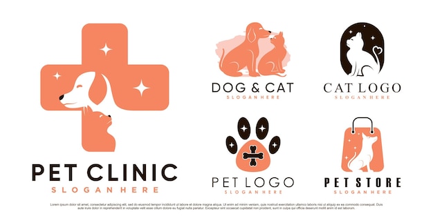 Set collection of pet animal logo design for pet shop or clinic with creative element Premium Vector