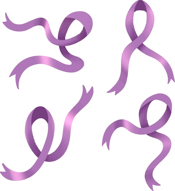 Vector set collection of pink ribbon vector flat illustration for breast cancer awareness month