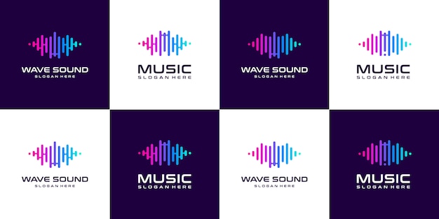 Set of collection pulse Music equalizer logo.