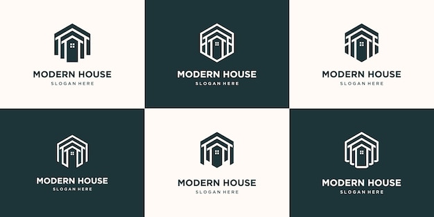 Set collection real estate minimalist icon home polygon line art style