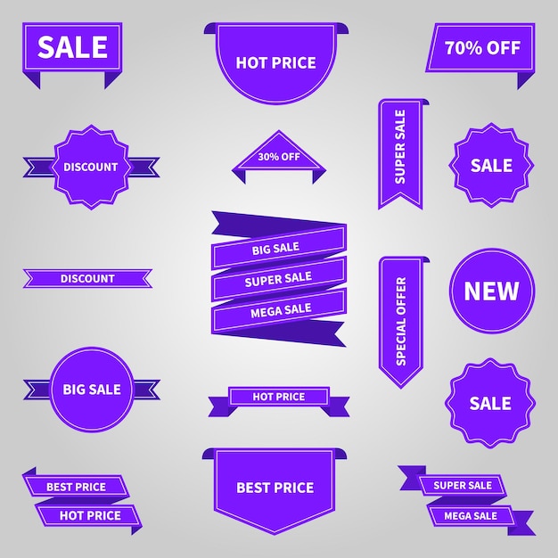 Set of collection sale banners purple discount labels