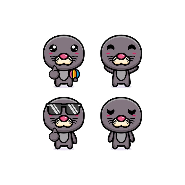 Set collection sea lions character design