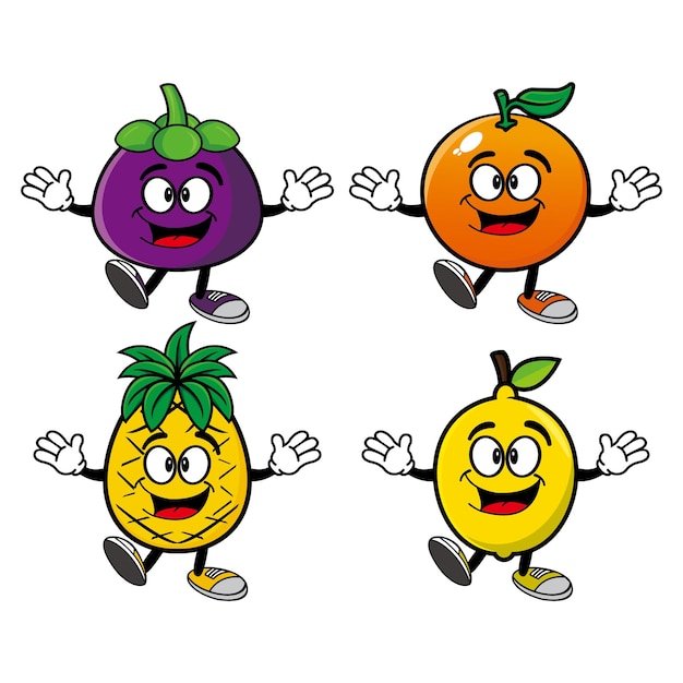 Set of collection smiling fruits cartoon mascot character