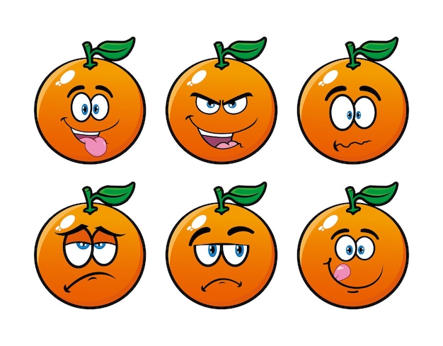 Set of collection smiling orange cartoon mascot character