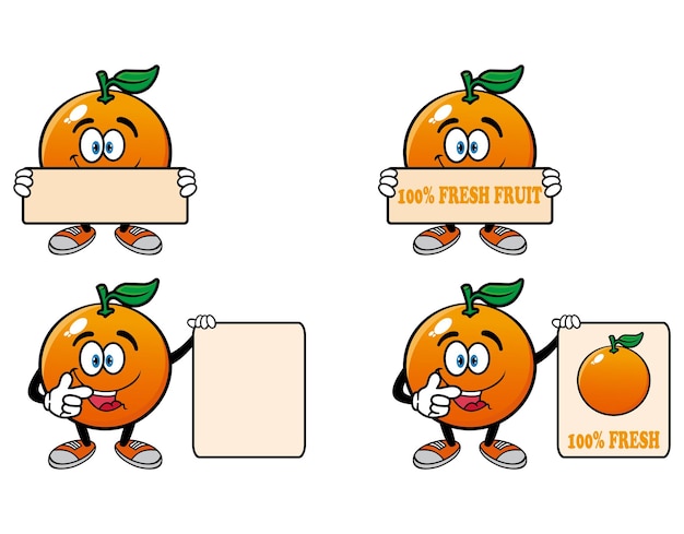 Set of collection smiling orange cartoon mascot character