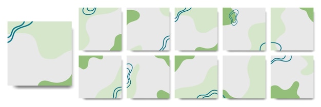 Set collection of square banner layout template background in green color with line, wave pattern