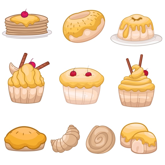 Set of collection various yellow dessert illustration yellow cakes clipart