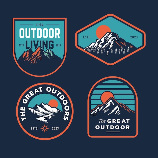 set collection of vintage adventure badge Camping emblem logo with mountain illustration design