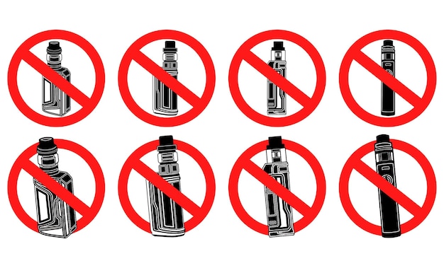 set collections no vape prohibited sign round vector illustration