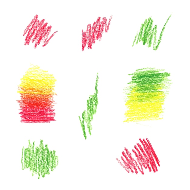 Vector set of color drawing pencil scribbles on white background