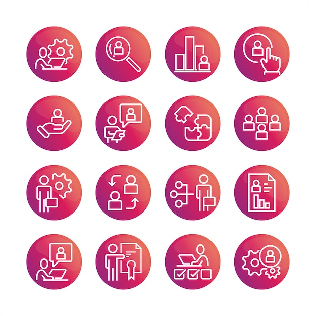 Set of color gradient Business Management Icon vectors.