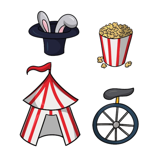 A set of color illustrations on the theme of the circus circus tent cartoon