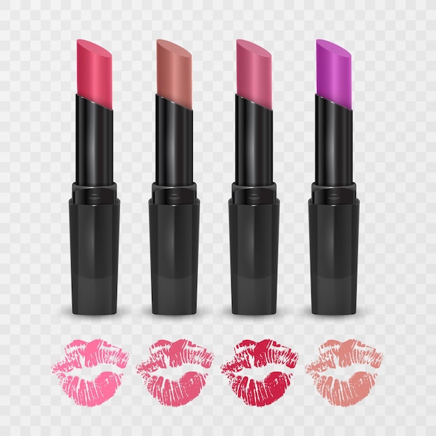 Vector set of color lipsticks red lipstick pink lipstick orange lipstick red lipstick set