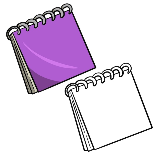 A set of color and sketch images Purple notebook on a spring vector illustration school collection