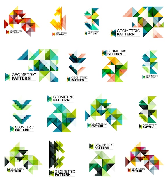 Set of color triangles geometric pattern elements isolated on white