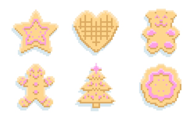 Set of colored cookie icons Vector illustration in pixel style