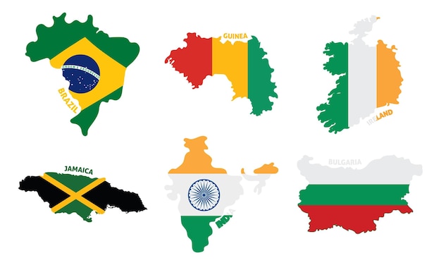 Set of colored country maps with its flags Vector illustration