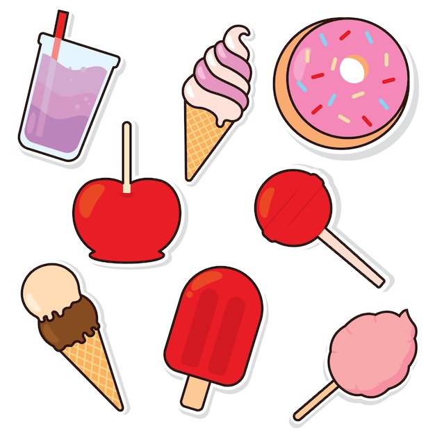 Set of colored food emoji icons Vector illustration