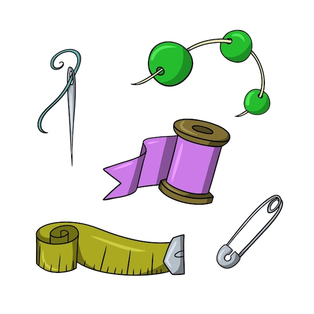 A set of colored icons a collection of objects for needlework and making various things  cartoon