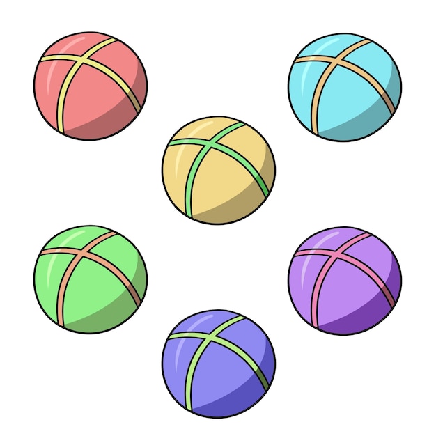 A set of colored icons a round rubber ball for the game a vector cartoon