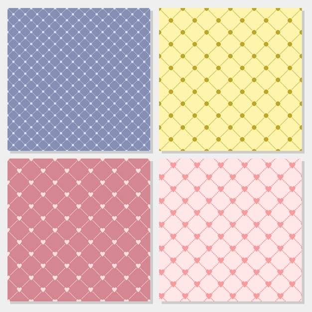 Set of colored minimalistic checkered seamless patterns