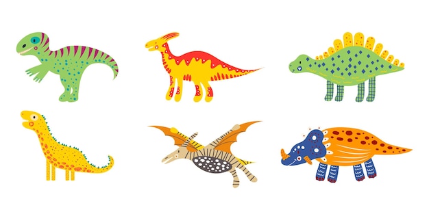 Set of colored nursery cute kids dinosaurs For children's tshirts posters banners greeting cards wall art