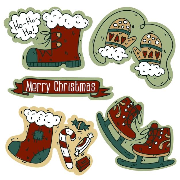 Vector set of colored objects to create a retro christmas mood with the help of noise vector illustrations