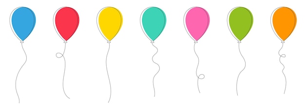 Set of colored party balloons tied with strings Vector illustration in cartoon style