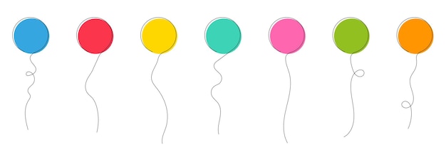 Set of colored party balloons tied with strings Vector illustration in cartoon style