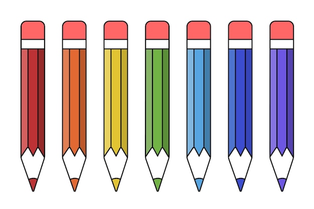 A set of colored pencils in a flat style. Vector image.