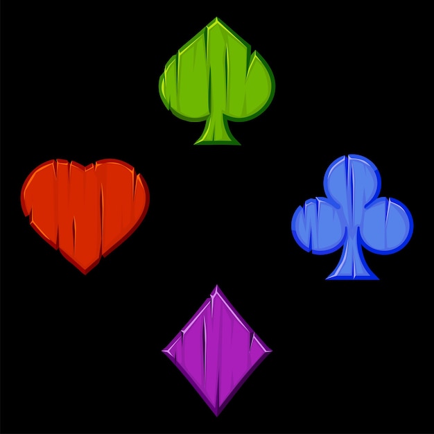 Set of colored playing card suits isolated Heart spade club and diamond