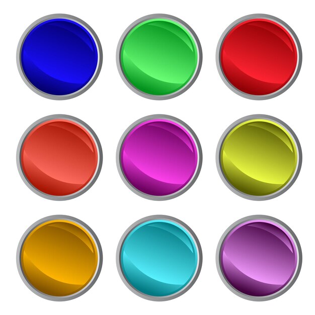 Vector set of colored round shiny glossy web button illustration of button vector