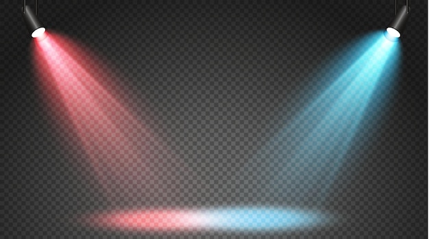 Set of colored searchlights on a transparent background Bright lighting with spotlights The searchlight is white blue