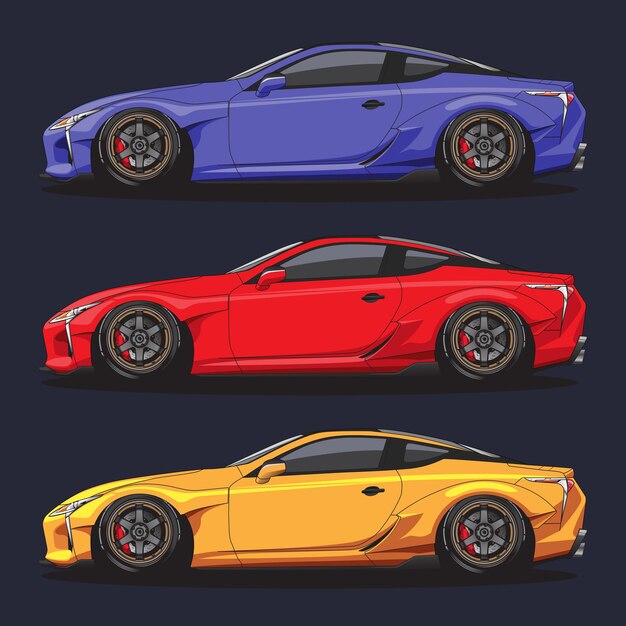 Vector set of colored super sports cars in side view vector