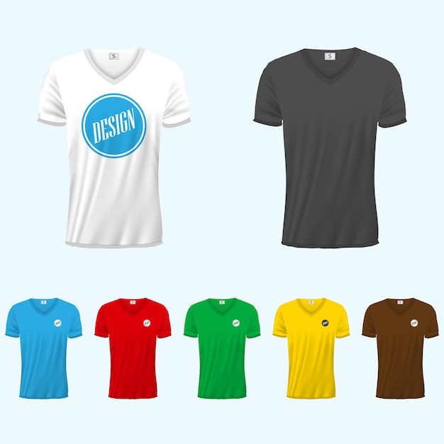 Set of colored tshirts of different colors Mockup Realistic vector illustration