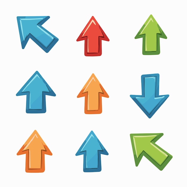 A set of colorful 3D arrows pointing in various directions on a white background