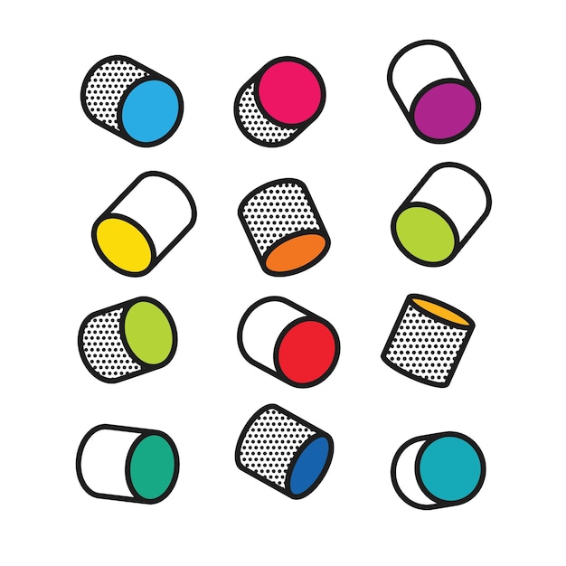 Set of Colorful 3D cylinders in pop art style