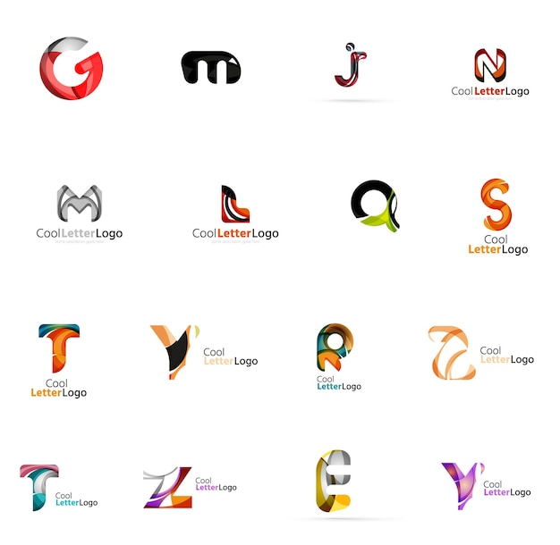 Set of colorful abstract letter corporate logos created with overlapping flowing shapes Universal business icons for any idea isolated on white