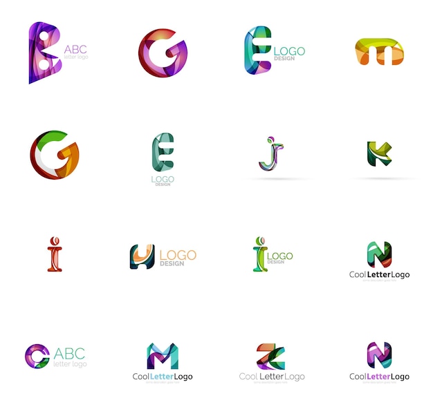 Set of colorful abstract letter corporate logos created with overlapping flowing shapes Universal business icons for any idea isolated on white