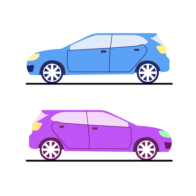 set of colorful automobile transport car flat design