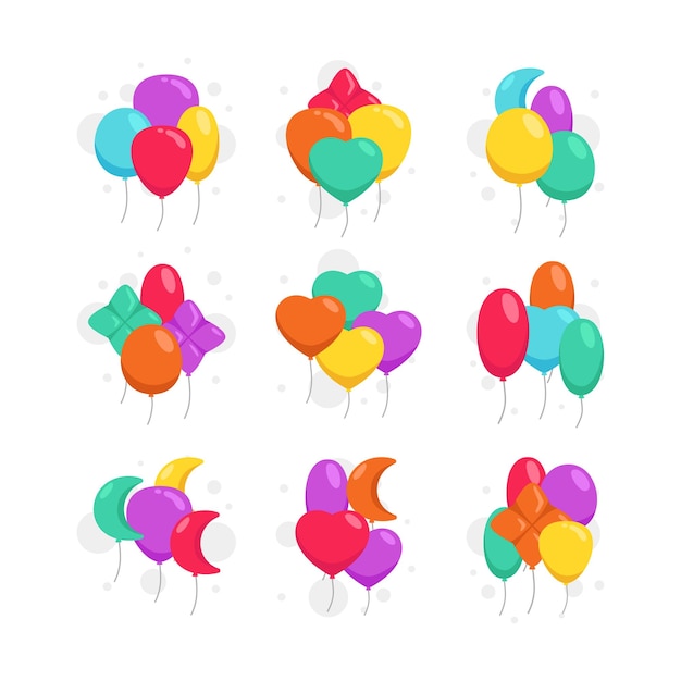 set colorful birthday helium balloon party decorations on illustration