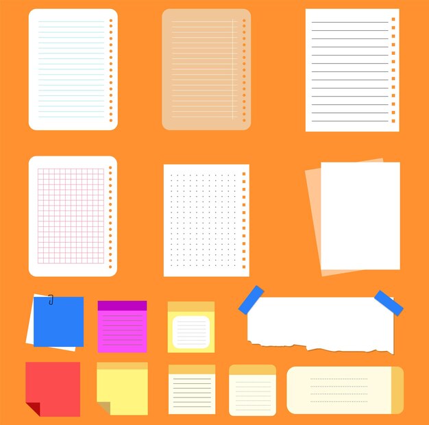 set of colorful blank paper notes realistic blank paper sheet on different sizes and shapes vector.