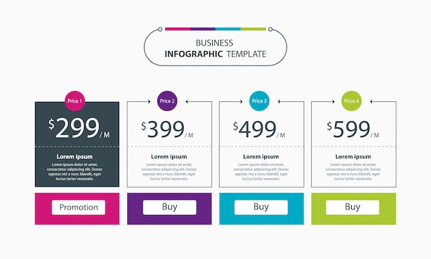 Set Colorful business infographic and price table element design template