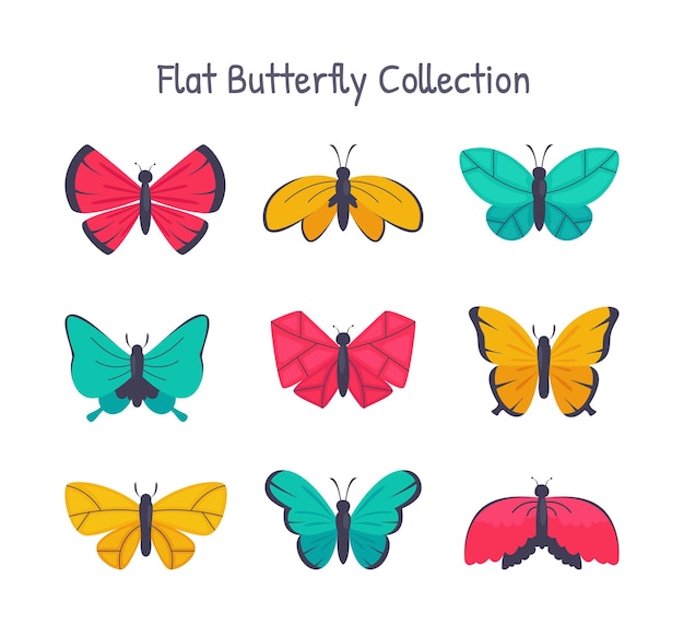 set of colorful butterfly illustrations