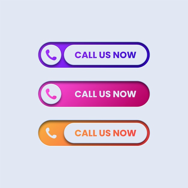 Set of colorful call us buttons