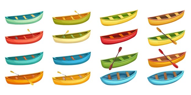 Vector set of colorful canoes on a white background